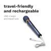 Le Wand Petite Rechargeable Wand Vibrator Massager, with USB charger and travel lock