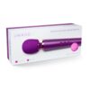 Le Wand Petite Rechargeable Wand Vibrator Massager in purple packaging
