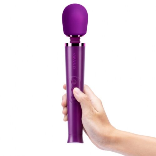 Le Wand Petite Rechargeable Wand Vibrator Massager in hand