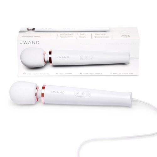 Le Wand Powerful Plug In Vibrating Wand Massager, with silicone head and control buttons