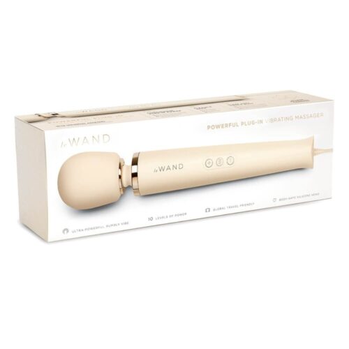 Le Wand Powerful Plug-In Vibrating Wand Massager with a beige body and silicone head