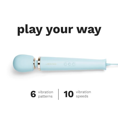 Le Wand Powerful Plug In Vibrating Wand Massager in blue, with buttons