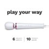 Le Wand Powerful Petite Plug In Wand Vibrator, showcasing its sleek design and control bu
