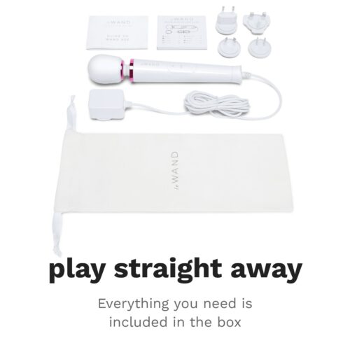 Le Wand Powerful Petite Plug In Wand Vibrator, with accessories and storage pouch