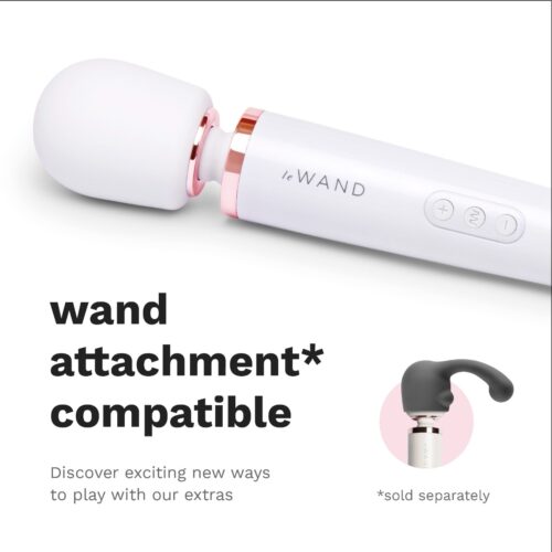 Le Wand Powerful Plug In Vibrating Wand Massager, with a soft white head and control butt