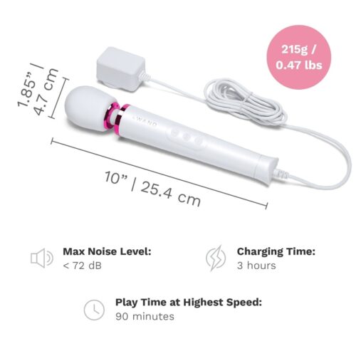 Le Wand Powerful Petite Plug In Wand Vibrator, with a white body and pink accent