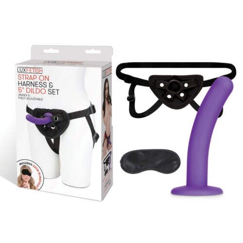 lf1378_01jpeg Lux Fetish Strap On Harness & 5 inch Dildo Set - Purple, 5inch