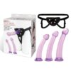 lf1380_01jpeg Lux Fetish Size Up 4Pc Dildo & Harness Pegging Training Set - Purple, 7.25inch/7.75inch/8.5inch