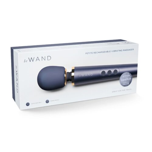 Le Wand Petite Rechargeable Wand Vibrator Massager, in a sleek box design