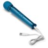Le Wand Petite Rechargeable Wand Vibrator Massager in turquoise, with USB charging cable