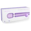 Le Wand Petite Rechargeable Wand Vibrator Massager in a purple box