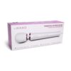 Le Wand Powerful Petite Plug In Wand Vibrator, with a white and pink design in its packag