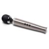Le Wand Diecast Rechargeable Wand Vibrator Massager with a black silicone head and a metallic body, available at The Lovin...