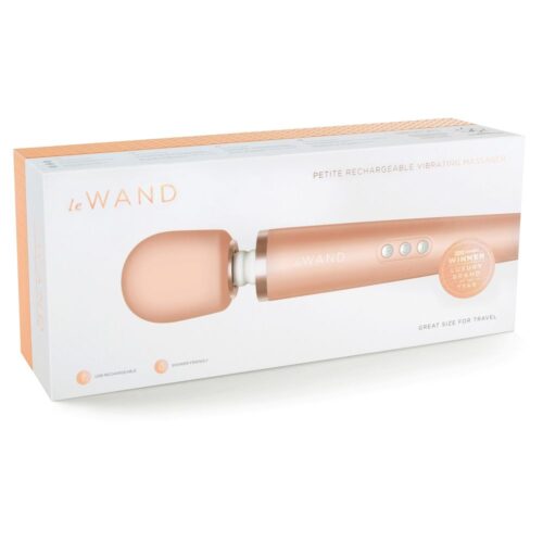 Le Wand Petite Wand Vibrator in gold packaging
