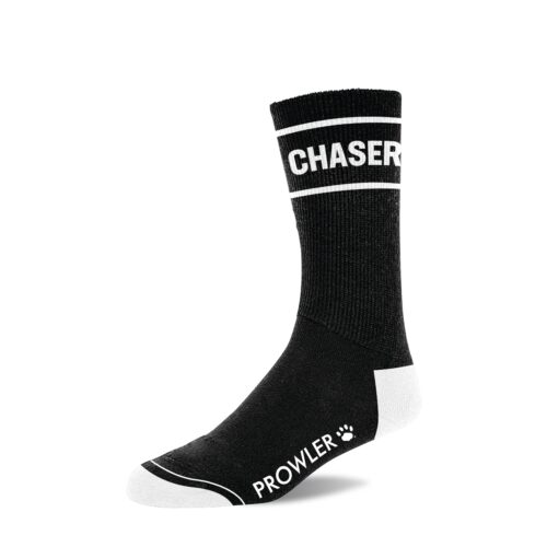 Black sock with 'CHASER' in white