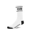 Single white sock with 'CUB' in black