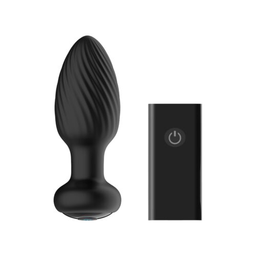 Nexus Tornado Remote Control Rotating Vibrating Butt Plug, shown with remote control