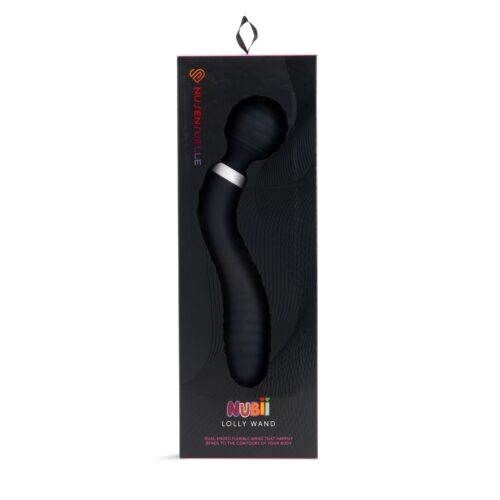 Nu Sensuelle Lolly Double Ended Vibrating Nubii Wand Vibrator in black packaging