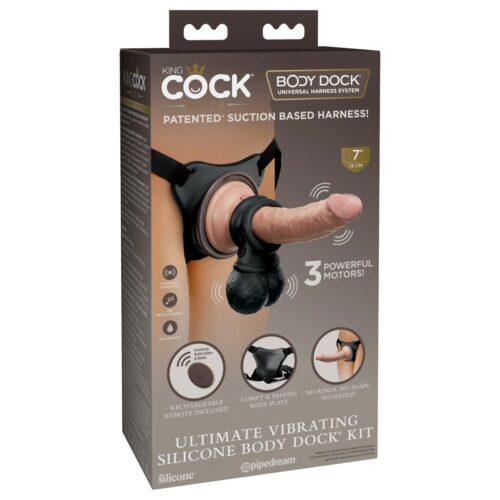 Body Dock King Cock Elite vibrating silicone strap-on kit, 7-inch