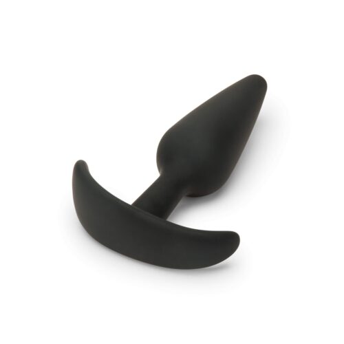 Black silicone anal plug with a tapered tip and flared base