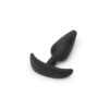 Black silicone anal plug with a tapered tip and flared base