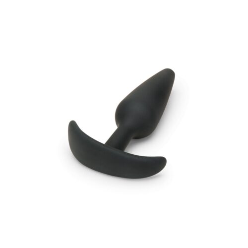 Black silicone anal plug with a tapered tip and flared base