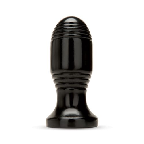 Black anal plug with tapered top and ridges