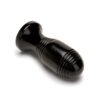 A black adult toy with a ribbed texture and rounded top