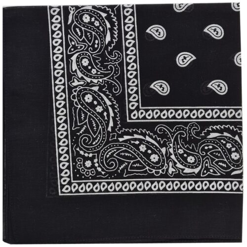Black bandana with white paisley patterns