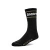 Black sock with 'DADDY' printed on it