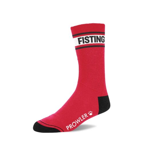 Red socks with 'FISTING' text