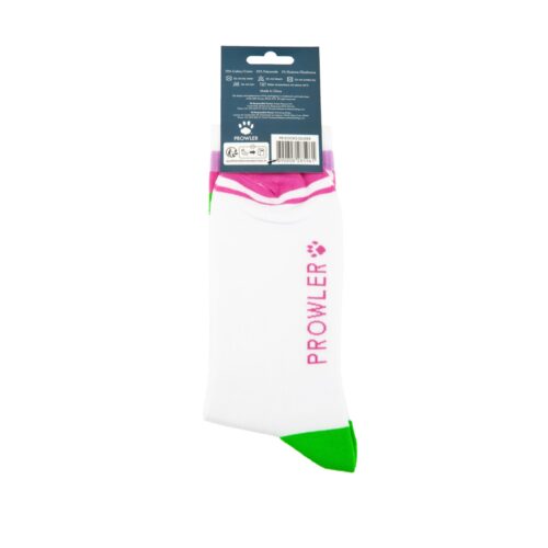 Colorful white socks with pink and green accents