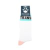 White socks with 'TRANS' in black and turquoise