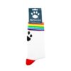 Colorful striped socks with a paw print
