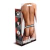 Jockstrap packaging displaying a model's back