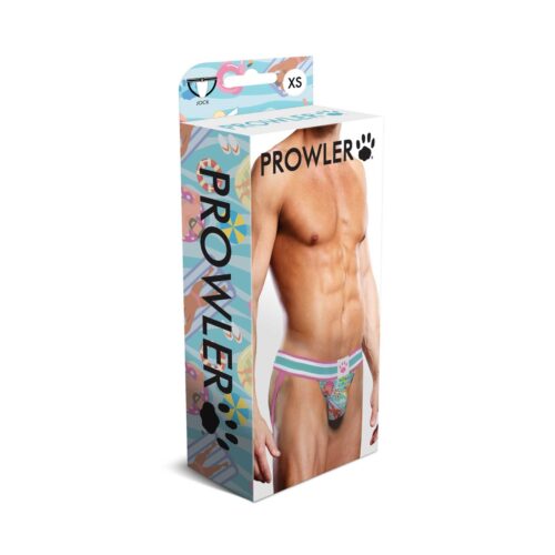 Discover The Vibrant Design Of The Prowler Jockstrap, Perfect For Adding Flair To Your Collection. Prowler Jockstrap Box In Size Xs, Available At The Loving Company, Showing A Model Wearing The Jockstrap.