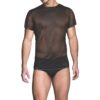 Sheer black t-shirt worn by a male model