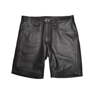 prl042jpg Prowler Red stripe shorts in black leather with distinctive side stripes