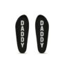 Black socks with 'DADDY' printed on them