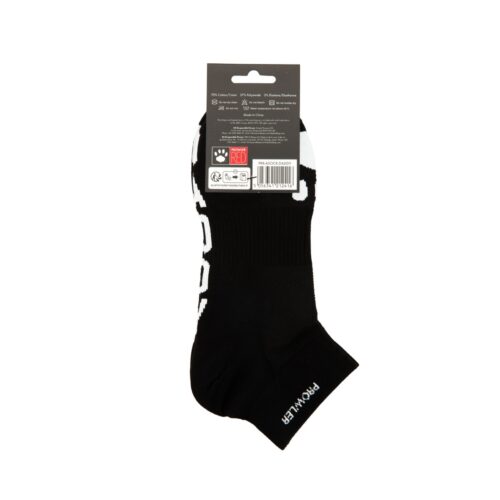 Black socks with white text design