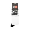 Socks with 'CUM DUMP' printed in black