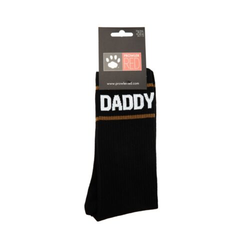 Black socks with 'DADDY' printed in white