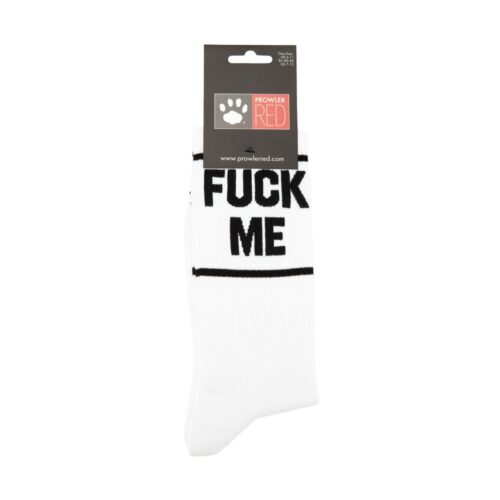 Knee-high socks with 'FUCK ME' text
