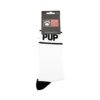 White socks with 'PUP' in black letters