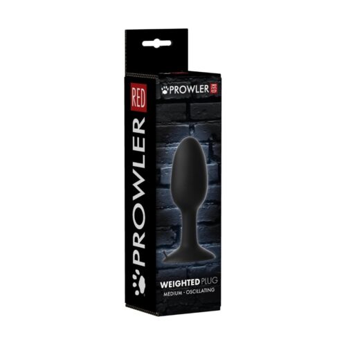 Black box packaging for a weighted plug, labeled Prowler Red