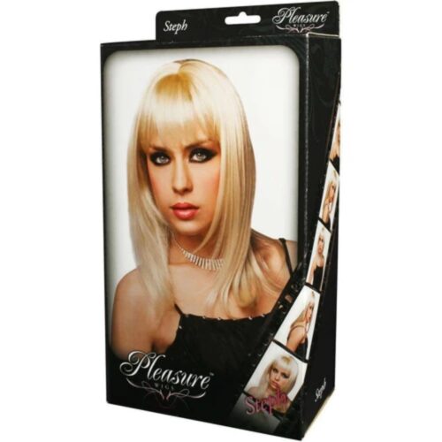 Wig packaging featuring a blonde model with dramatic makeup