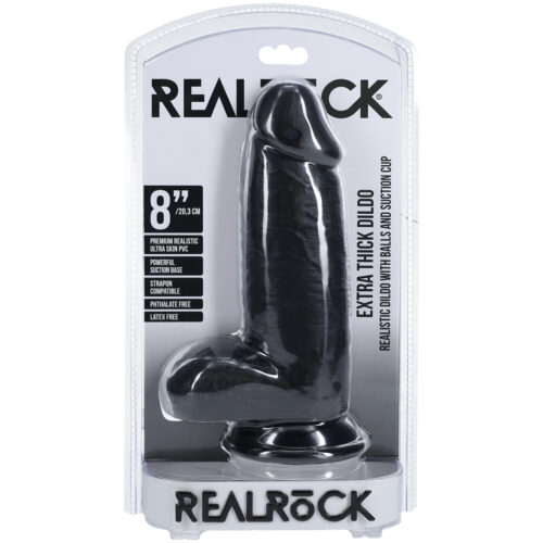 Realrock Extra Thick Dildo with balls, 8 inches, in packaging