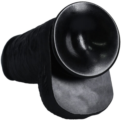 Realistic black dildo with textured surface and sturdy base