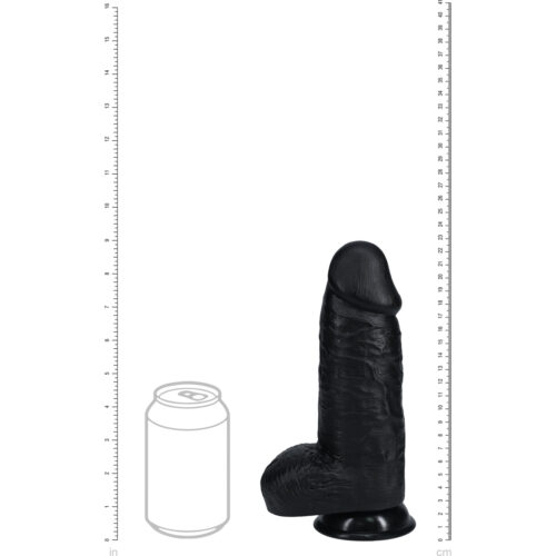 Realistic black dildo with balls and textured surface