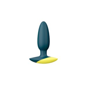 Discover new sensations with this elegant plug, available at The Loving Company. Stylish plug with dark blue body and yellow base